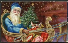 BLUE ROBED SANTA CLAUS - A MERRY CHRISTMAS - c1910 EMBOSSED Postcard - GERMANY picture