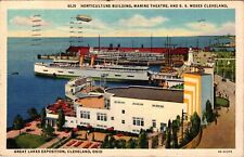 1936 Great Lakes Exhibition S. S. Moses Cleveland Blimp Erie OH VTG Postcard  picture