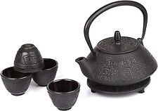 6 Piece Japanese Cast Iron Pot Tea Set Black w/Trivet (26 oz) picture