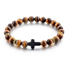 Christian Prayer Beads on Elastic Bracelet – Beautiful 8MM Tiger Eye Beads picture