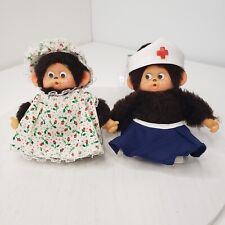 Vintage Sekiguchi Monchhichi Doll Set of 2 Monkey Plush Dolls Stuffed Toy 5”  picture