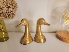 Vintage Pair Of Heavy Brass Golden Mallard Duck Head Bookends 3.75”x 6.25” picture