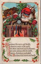 1913 MERRY CHRISTMAS Postcard SANTA CLAUS Toys Fireplace Hearth 