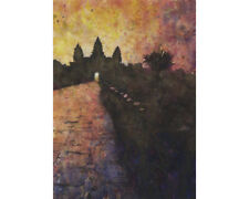 Angkor Wat ruins in Cambodia.  Fine art watercolor Angkor Wat ruins art (print) picture