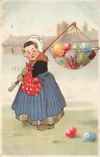 c1905  Girl Carries Eggs In Basket Pole Easter P279 picture