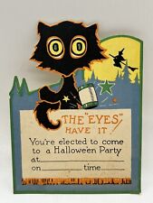 Antique Vintage Halloween Party Invitation Dennison 1920s Black Cat Witch BLANK picture