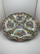 Vintage Asian Chinese Rose Medallion Heavy Porcelain Scalloped Edge Bowl 10''D. picture