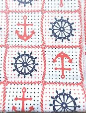 Vintage 1970s Nautical Sewing Fabric Red White Blue 3 Yards x44