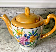 Vintage Made in Japan Orange Lustre Flowers Bird Tea Pot picture