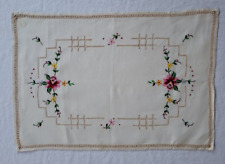 Set of 6 placemats embroidered. cross stitch flowers. and cut work. Cream picture