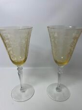 Fostoria Versalies Topaz Glass Wine Water Goblet Elegant 1930s Yellow 8 1/4in” picture