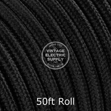 Black Round Cloth Covered Electrical Wire - Braided Rayon Fabric Wire - 50ft picture