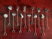 12 Vintage Mexican Sterling Silver Cocktail Appetizer Forks Taxco Mexico picture