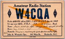 1934 QSL Radio Card Code W4CQA Reidsville NC Amateur Station Posted Postcard picture