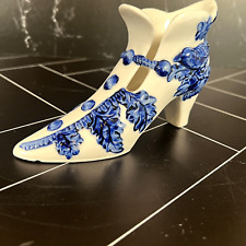 Victorian Style White Blue Ceramic Blue Birds Embossed On Sides Shoe Planter picture