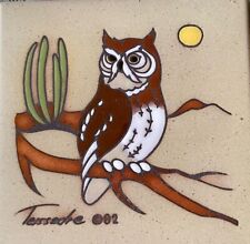 Vintage Teissedre Hand Painted Ceramic Tile Trivet Wall Decor OWL picture