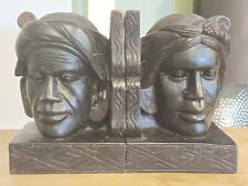 Hand-Carved Wooden Pair of Sculptured Tribal Face Primitive Art Bookends picture