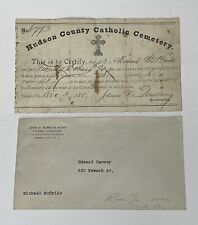 Antique 1885 Receipt Correspondence Ephemera Hudson County Catholic Cemetery, NJ picture
