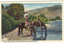 CS-050 Rio Navajo Apaches Halting for Water Horses Indians Linen Postcard picture
