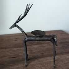 Vintage Brutalist MCM 8” Tall Hand Forged Iron Deer Stag Gazelle Candle Holder picture