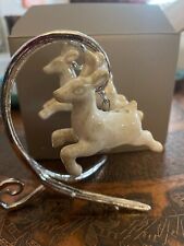 Pottery Barn Galloping Pair of Reindeer Salt/Pepper Set/Shakers With Stand~White picture