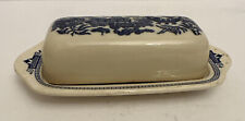 Royal China Willow Ware Covered Butter Dish Blue & White Vintage Trees Birds picture