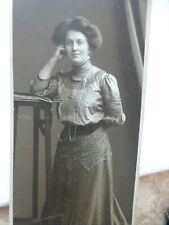 Antique Cabinet Card Photo Beautiful Woman Stunning Blouse & Pretty Hair picture