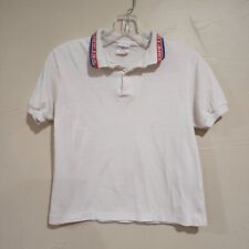 Vintage 80s 90s Camp Fire Girl White Short Sleeve Uniform Shirt Logo Collar. picture