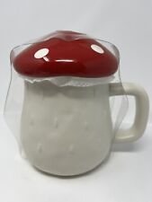 Ceramic 18oz Mushroom Mug with Lid White/red top farmhouse coffee tea decor new picture