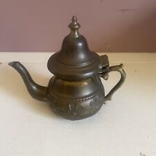 Vtg Mini Teapot  Hinged Copper & Brass Decorative Engraved Flowers Patina picture