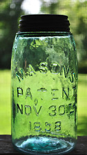Vtg MASONS PATENT NOV 1858 QUART FRUIT JAR ~ CRUDE SWIRLS WHITTLE ~ 23 TRIANGLE picture
