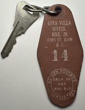 Vintage ESTA VILLA MOTEL HOTEL Room Key & Leather Fob #14 Fort St John BC picture