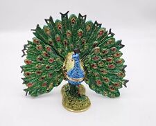 Painted Pewter Bejeweled Peacock Trinket Box picture