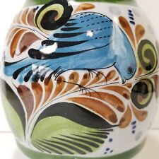 Tonala Mexico Pottery Large Vase Blue Bird Palm Hand Painted Unsigned Green  picture