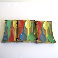 Vintage RAINBO Plastic Eating Utensils Sutherland Serviset 8 in each box 3 box picture