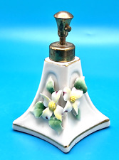 Vintage IW Rice Co Porcelain Spray Perfume Bottle Applied Flowers White Empty picture