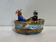 Vintage Limoges Porcelain Couple in Rowboat Trinket Box picture
