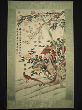 Old Chinese Antique painting scroll Rice Paper Birds and Flowers By Jiang Tingxi picture