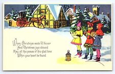 Postcard Christmas Carolers Horse & Buggy Winter Snow Scene picture