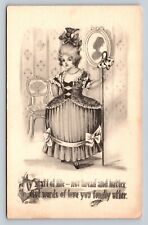 Lady Wearing Older Fashioned Dress Words of Love Vintage Postcard 1143 picture
