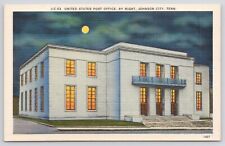Johnson City Tennessee United States Post Office By Night Linen Postcard picture