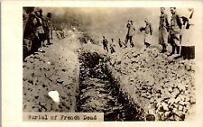 WW1 Burial of French Dead in open burial row RPPC Vintage Postcard II picture