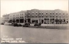 DETROIT LAKES Minnesota RPPC Photo Postcard GRAYSTONE HOTEL Street View c1930s picture