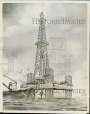 1958 Press Photo Drawing of Offshore Oil Platform by R. G. Letourneau, Inc. picture
