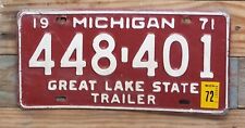 Michigan Expired 1971 GREAT LAKE STATE TRAILER License Plate ~448-401~ Embossed picture