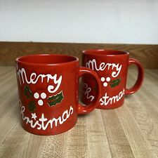 Waechtersbach Lot Of 2 Red Merry Christmas Holly Theme Mugs West Germany picture