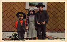 Amish Children Lancaster County Vintage Unposted Postcard picture