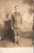 c1910s DES MOINES Iowa Photo RPPC Postcard Soldier in Uniform / Reed Studio picture