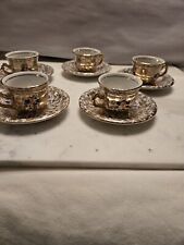 Valado Gold Leaves Flowers Tea Cups & Saucers Pereiras Portugal 5 Piece Set picture