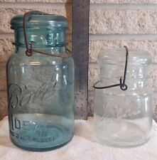 Old Ball IDEAL PAT’D JULY 14, 1908 Quart Canning Jar- Blue Glass Lid & Clear Jar picture